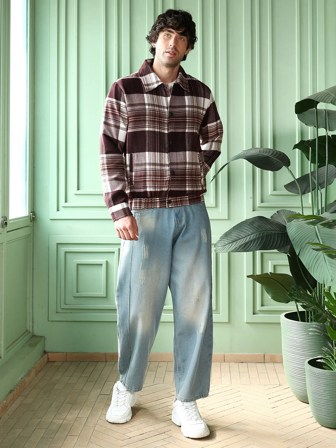 Brushed-Plaid Bomber Jacket - Image 6