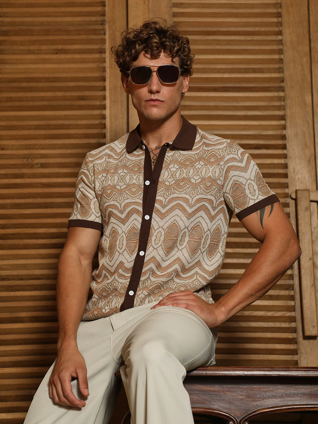 Arched-Knit Polo Shirt