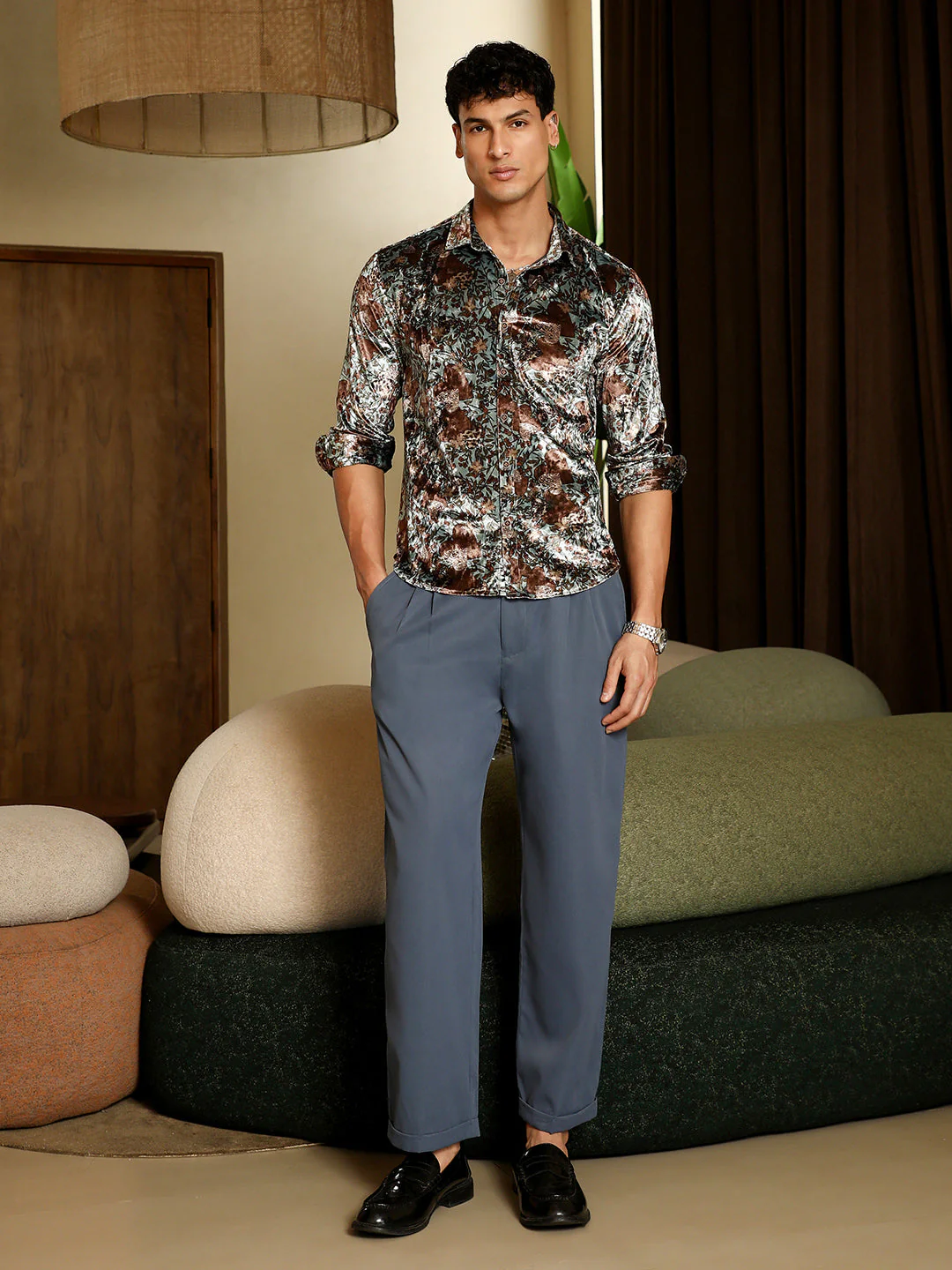 Botanical-Cluster Imprint Velvet Shirt - Image 5