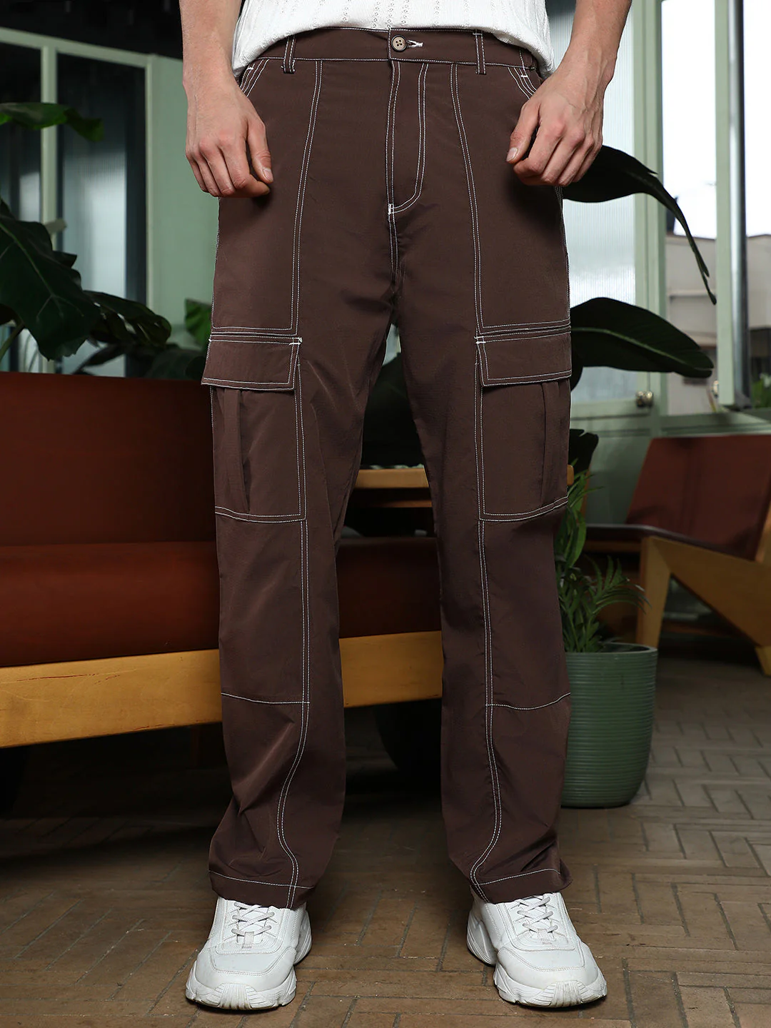 Contrast-Stitch Utility Trousers - Image 2