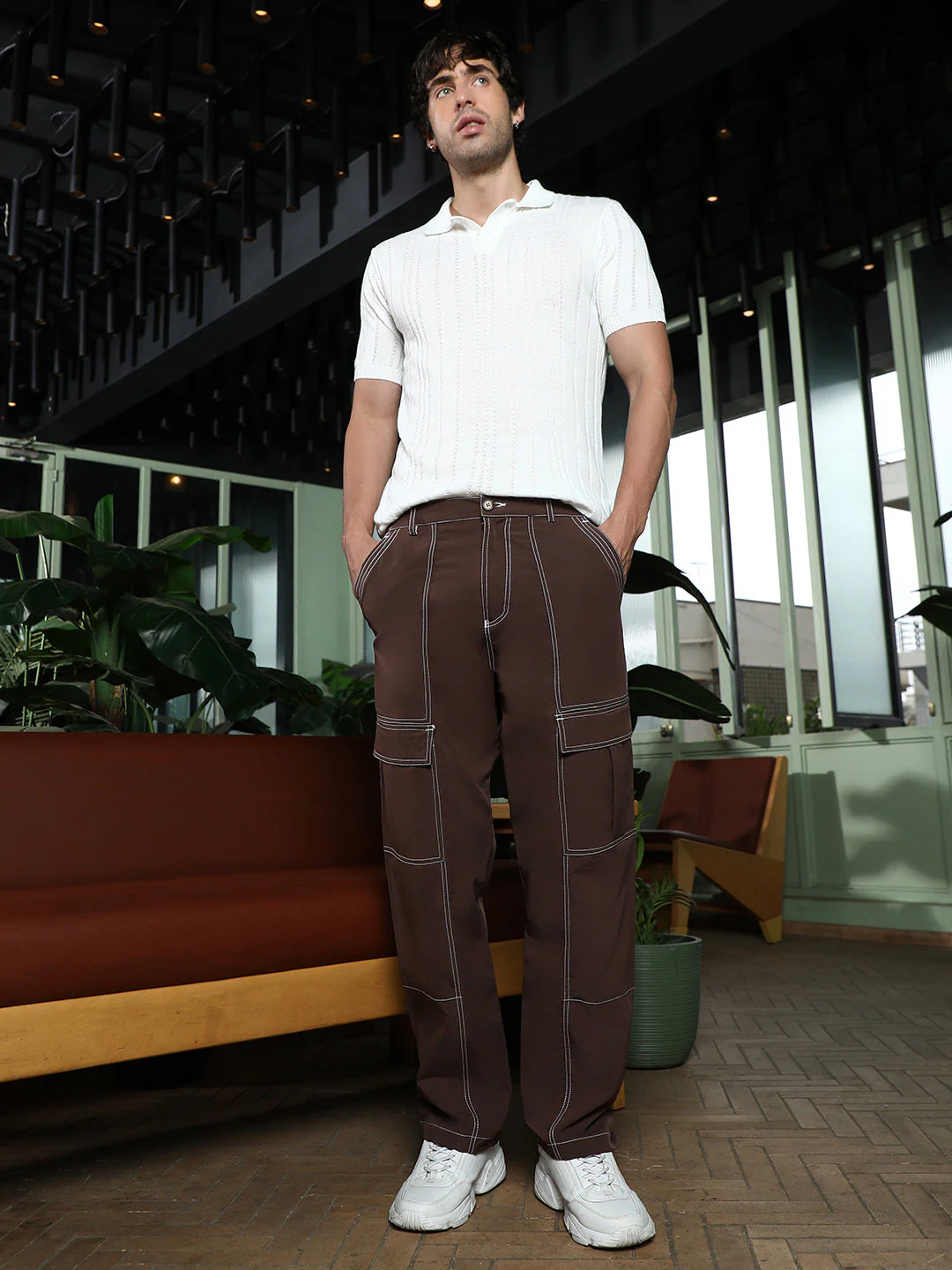 Contrast-Stitch Utility Trousers - Image 5