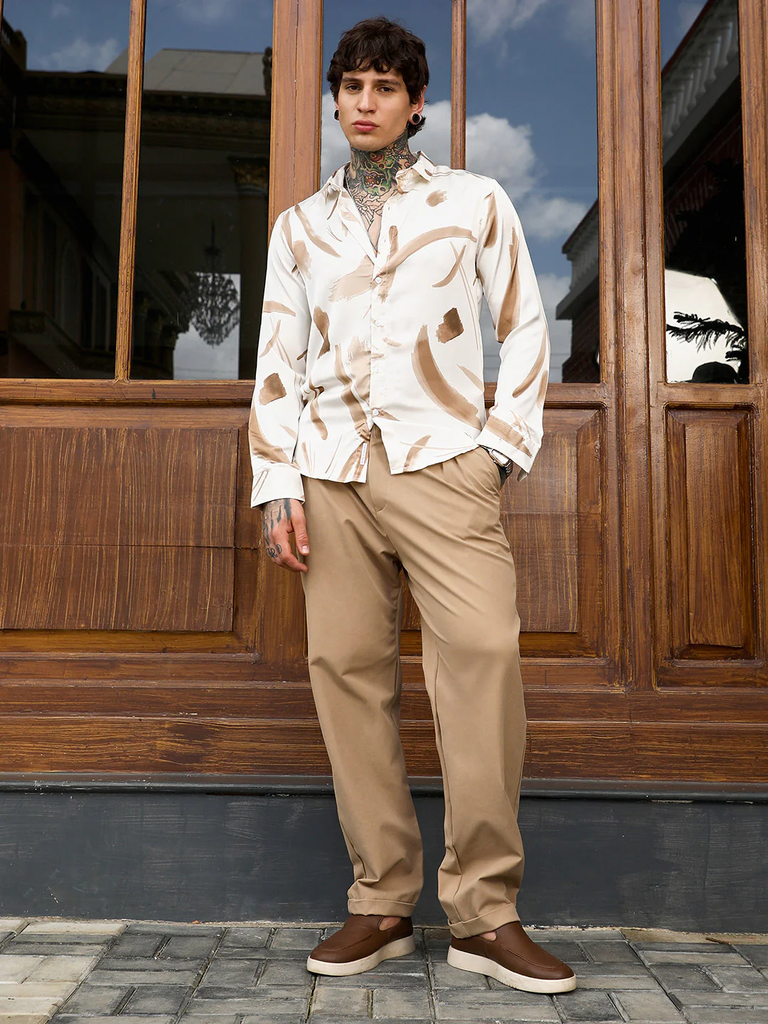 Contrast-Strokes Imprint Shirt - Image 5