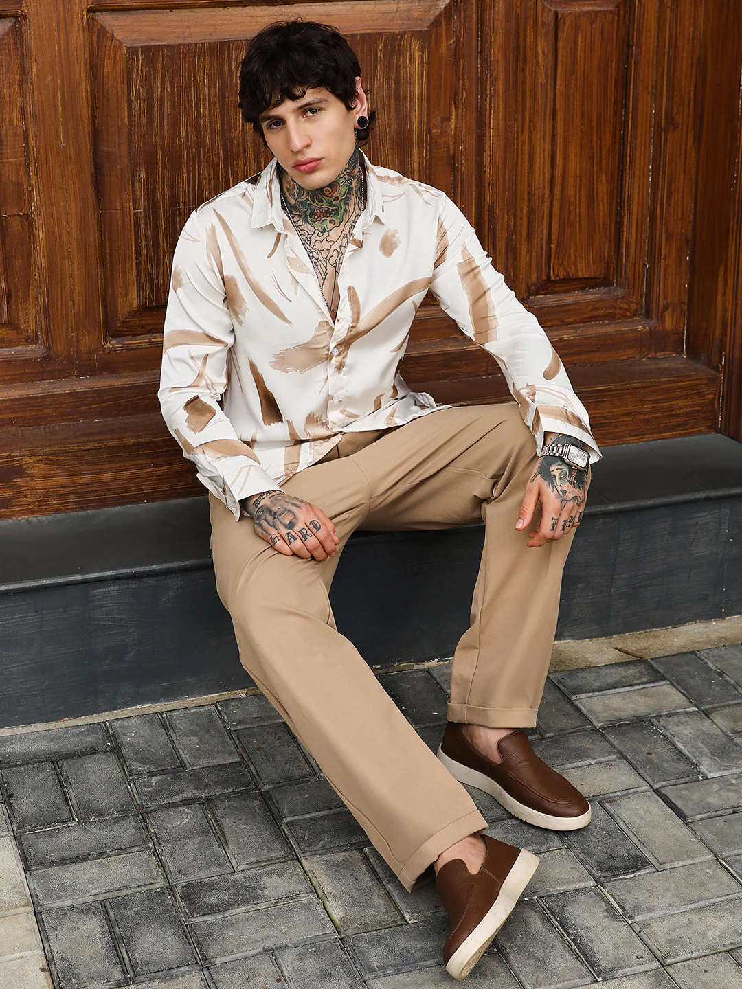 Contrast-Strokes Imprint Shirt - Image 6