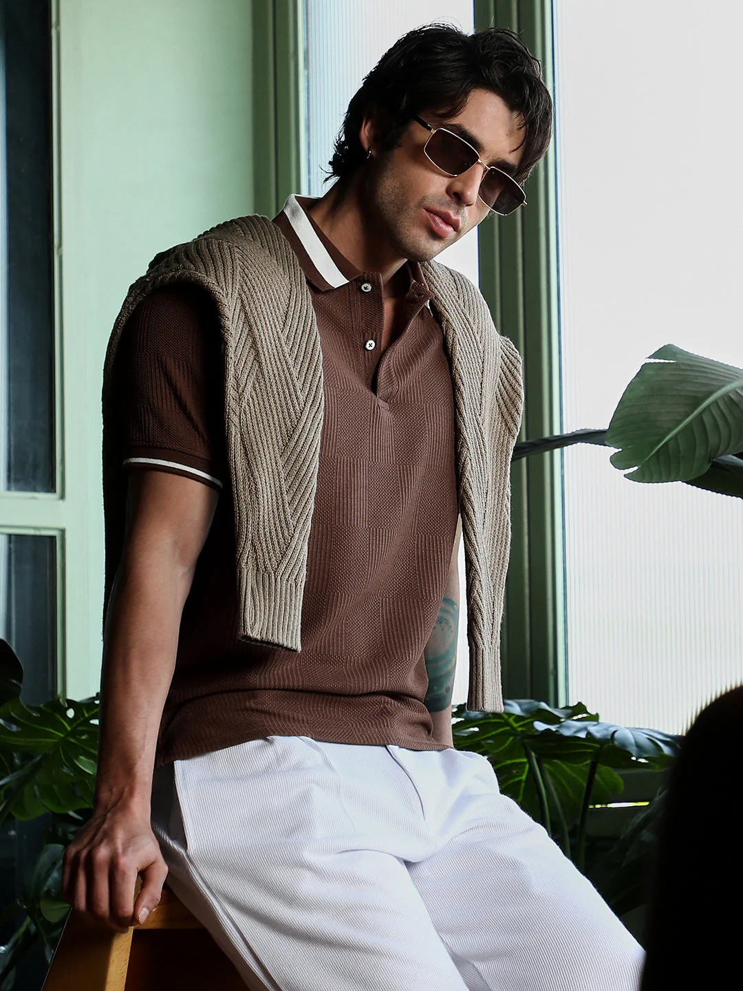 Cuboid-Jacquard Polo T-Shirt