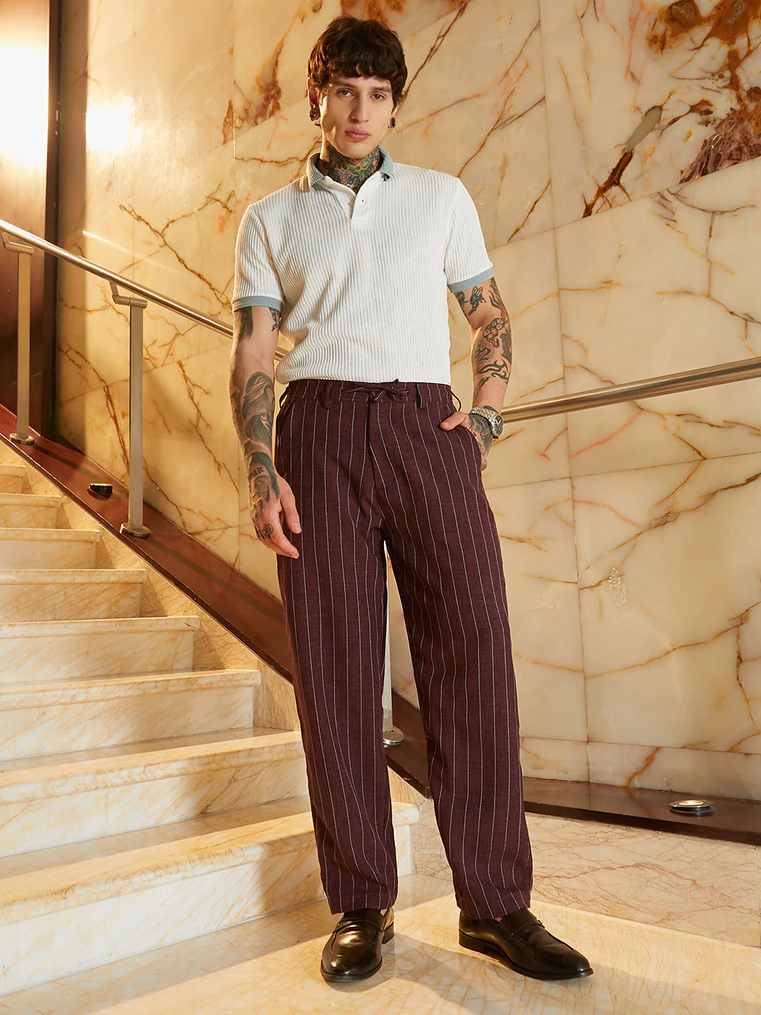 Lightweight - Pinstriped Chino Trousers - Image 5