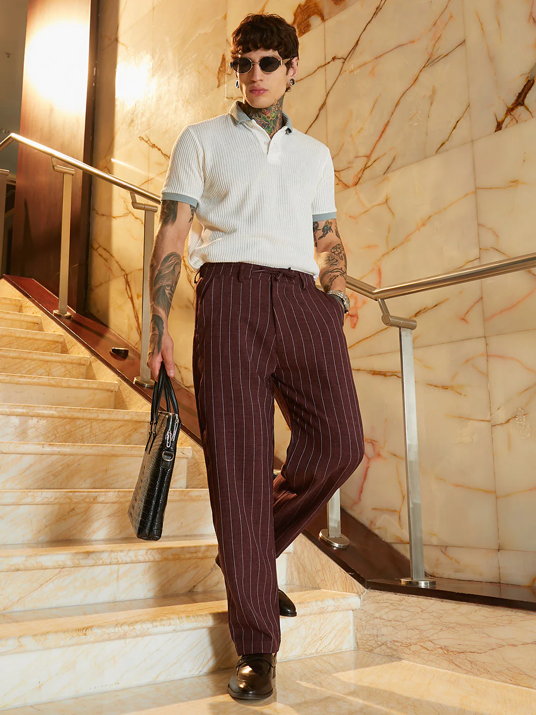 Lightweight - Pinstriped Chino Trousers - Image 6