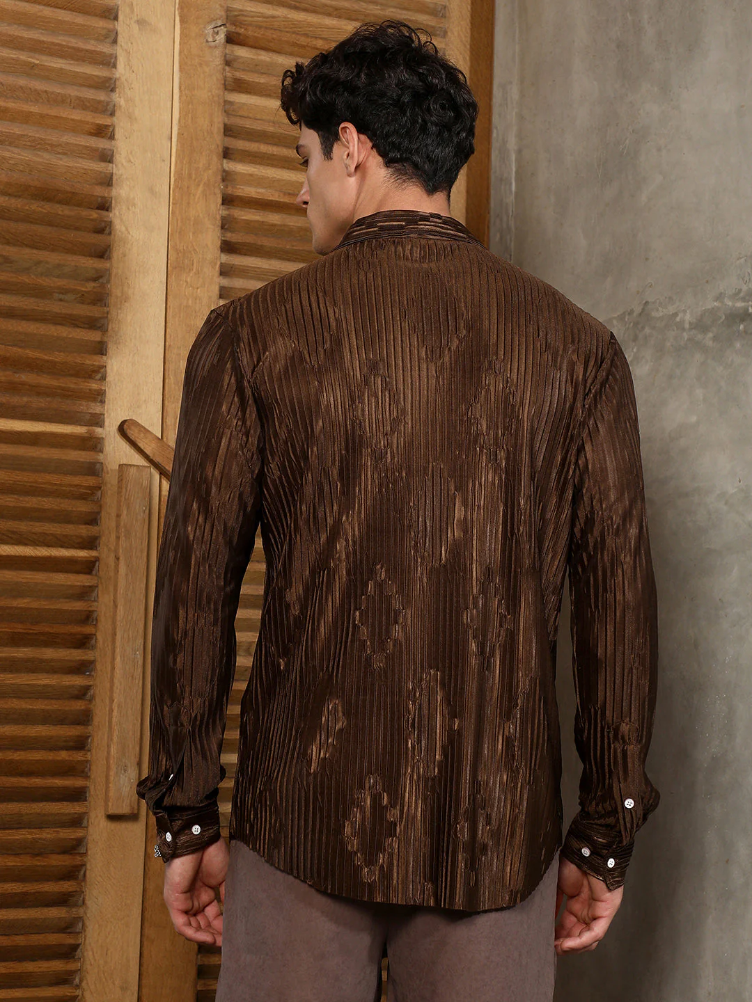 Chocolate Brown Pleated-Rhombus Shirt - Image 4