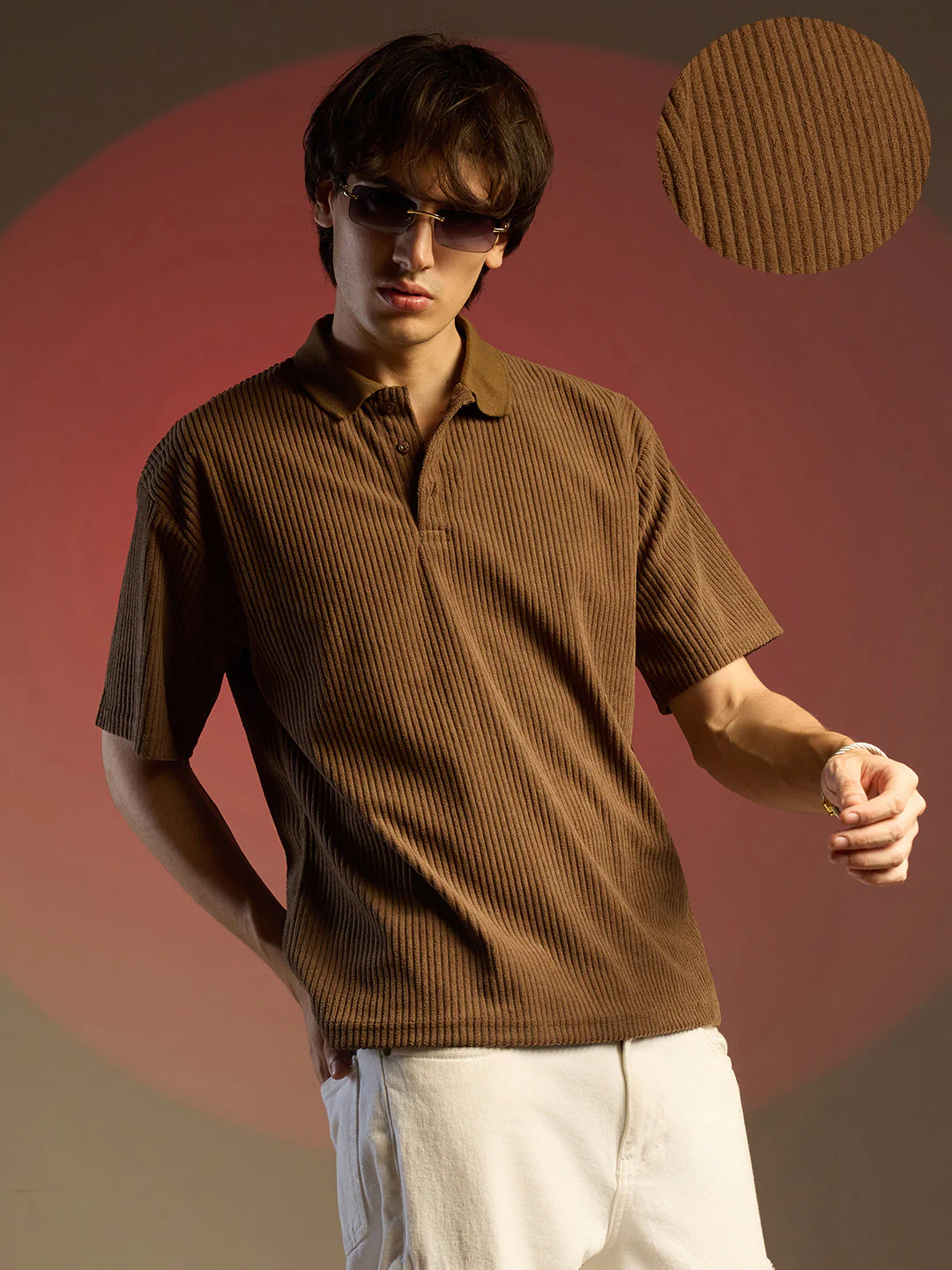 Ribbed Oversized Polo T-Shirt