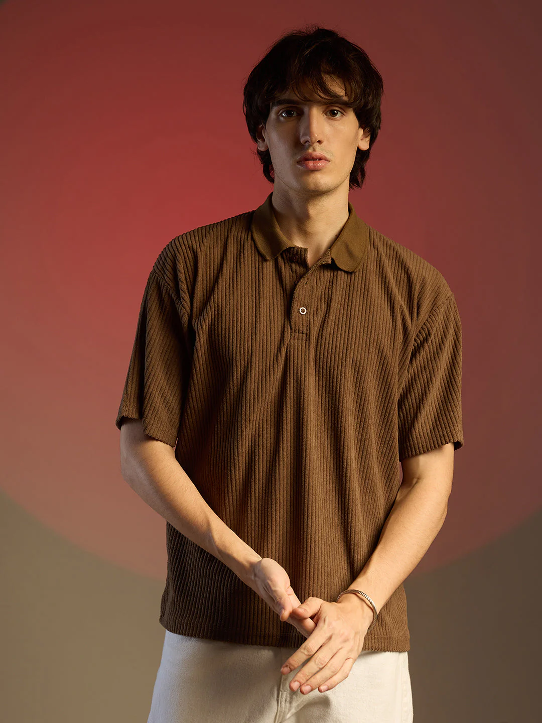 Ribbed Oversized Polo T-Shirt - Image 2