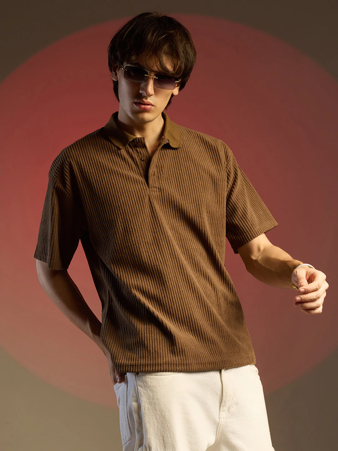 Ribbed Oversized Polo T-Shirt - Image 4