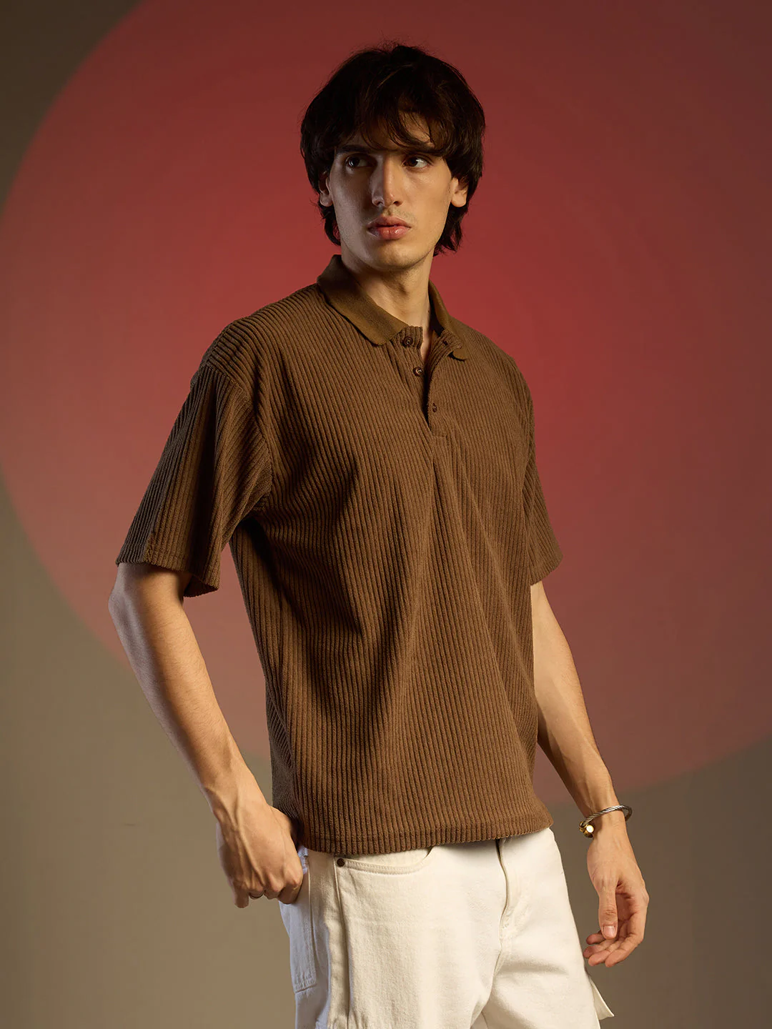 Ribbed Oversized Polo T-Shirt - Image 5