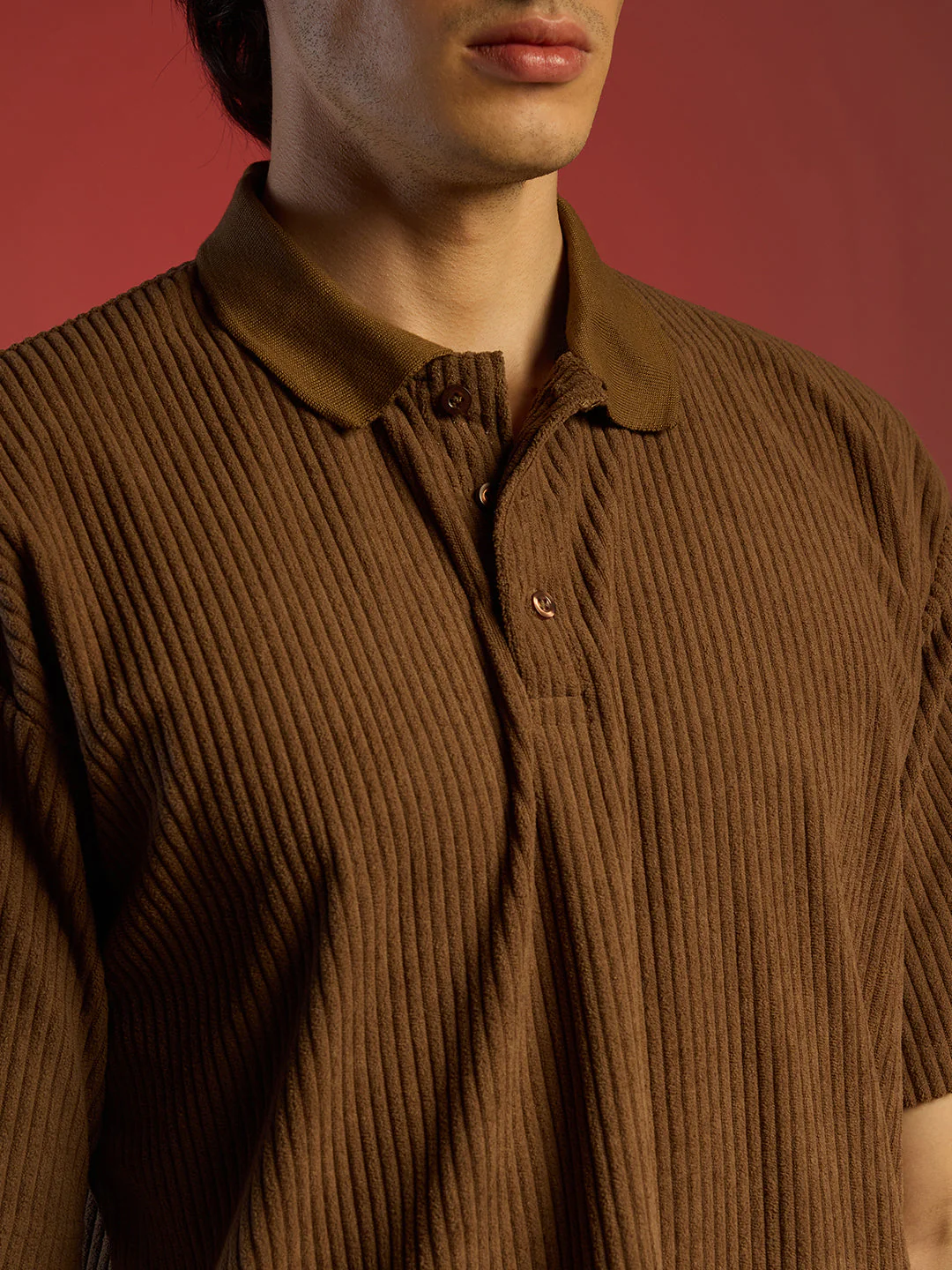Ribbed Oversized Polo T-Shirt - Image 8
