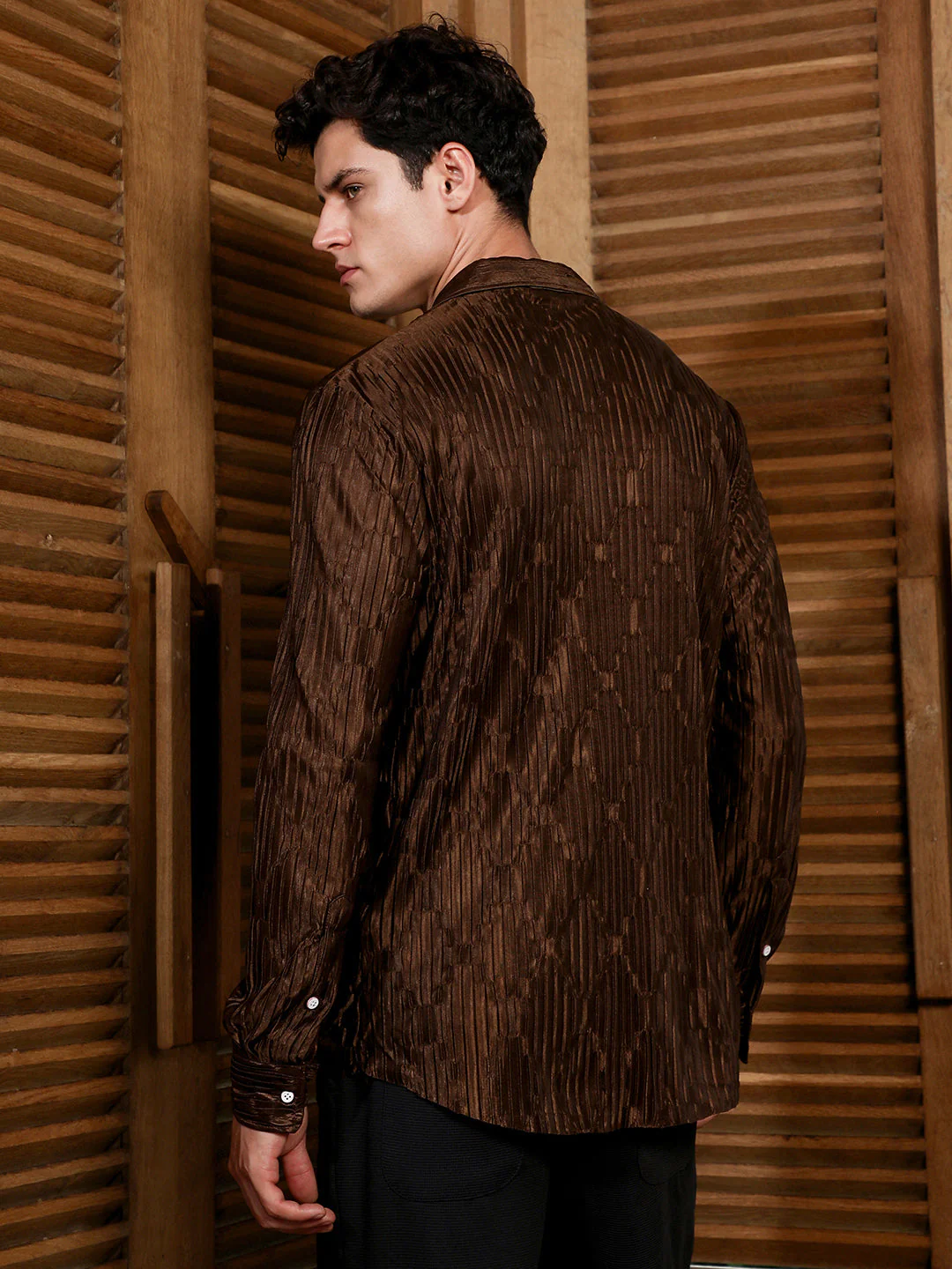Chocolate Brown Ruche-Pleated Shirt - Image 4