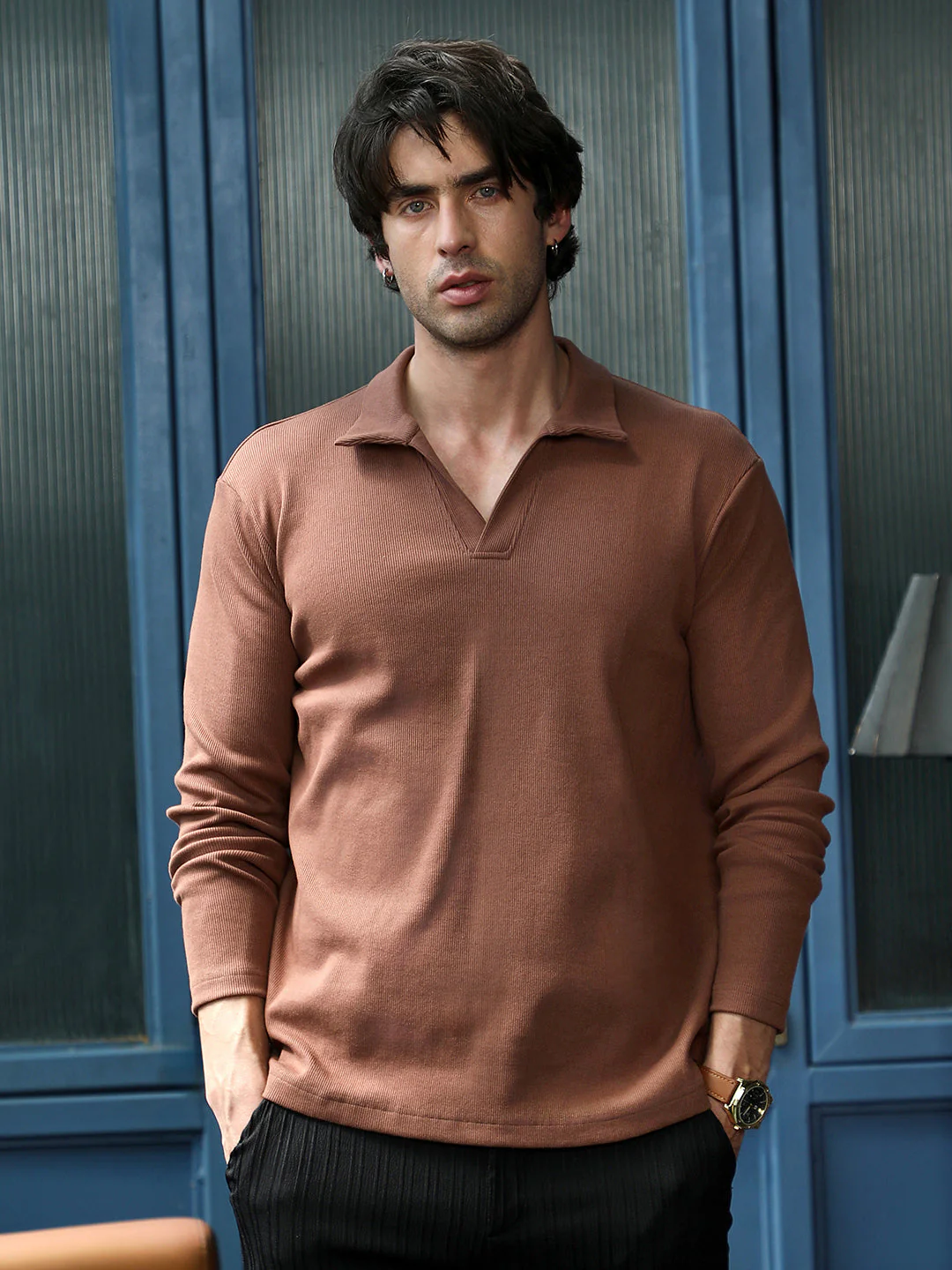 Solid Ribbed Polo T-Shirt - Image 2