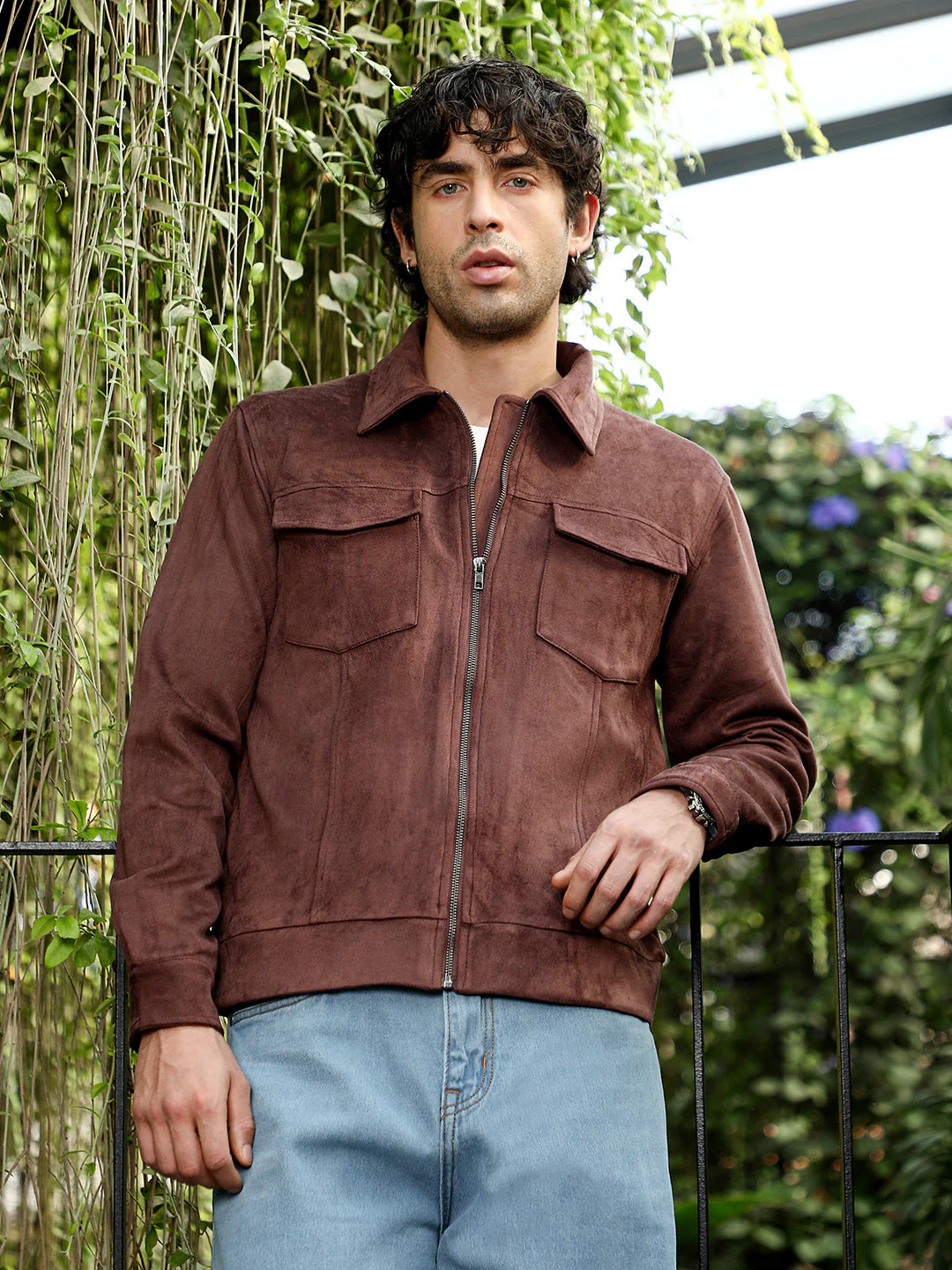 Solid Utility-Suede Bomber Jacket - Image 2