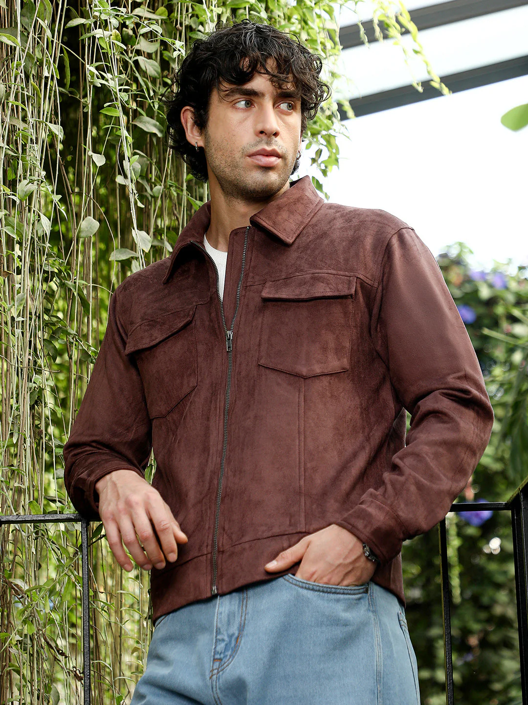 Solid Utility-Suede Bomber Jacket - Image 3