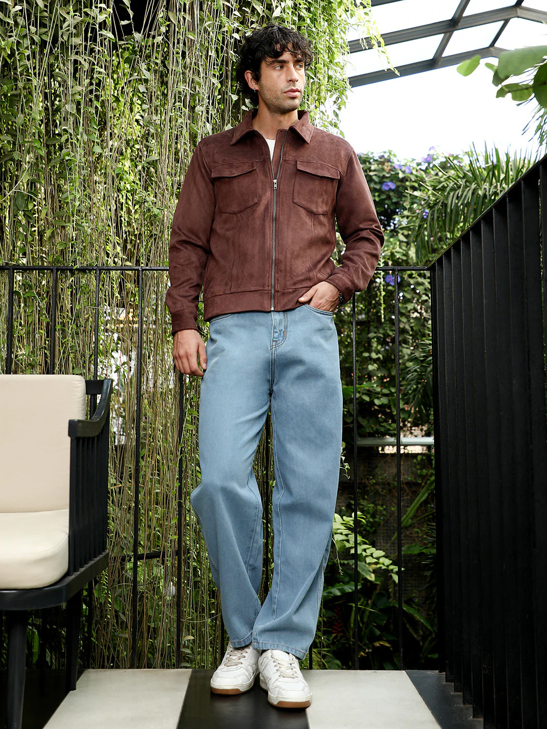 Solid Utility-Suede Bomber Jacket - Image 5