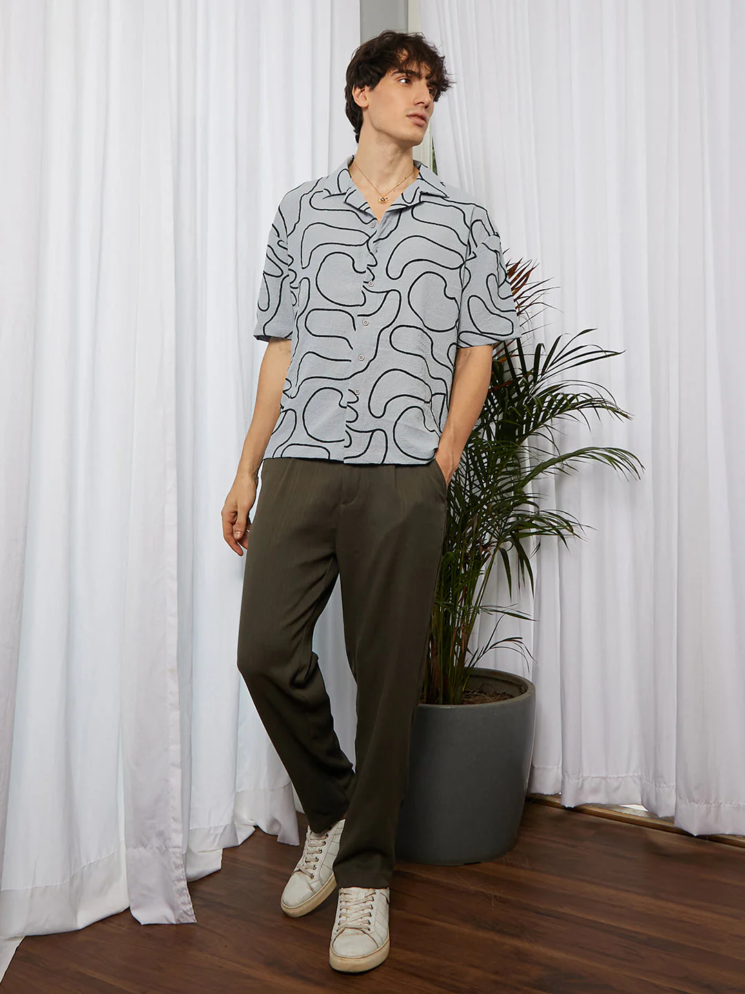 Abstract-Lined Oversized Shirt - Image 5