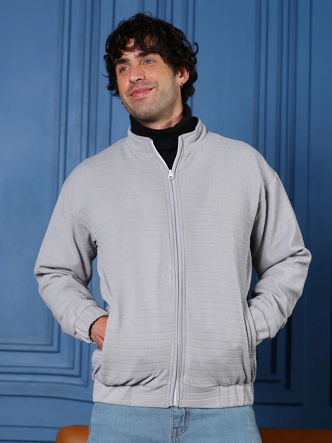 Chevron Panel-Tactile Bomber Jacket - Image 2