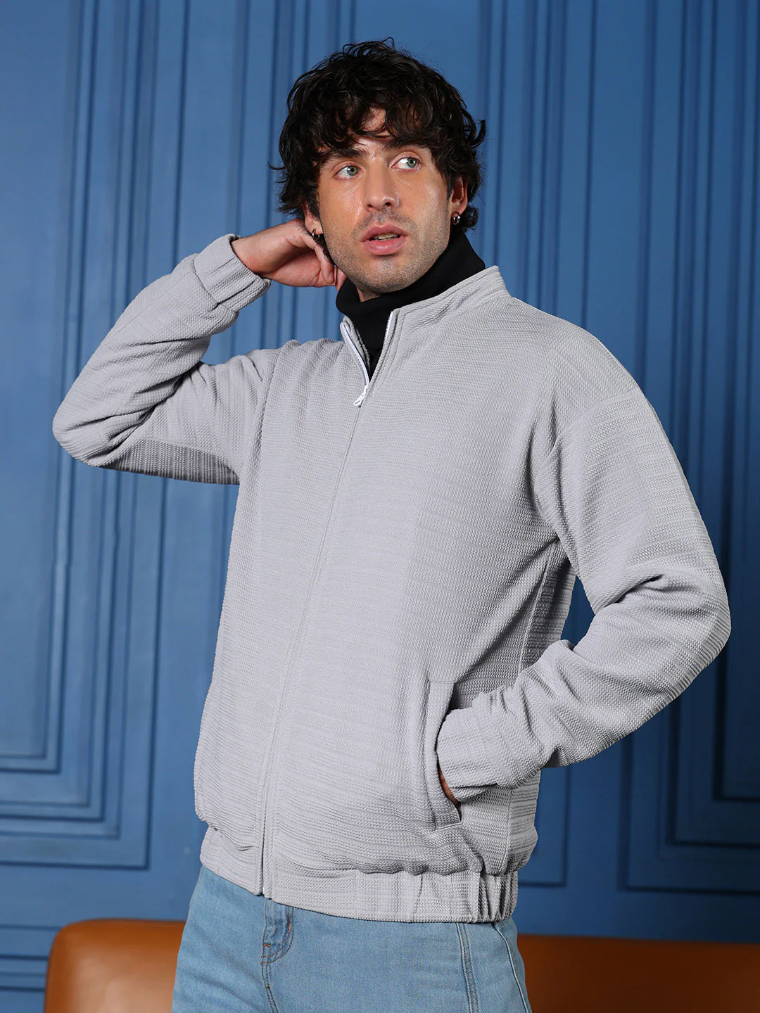 Chevron Panel-Tactile Bomber Jacket - Image 3