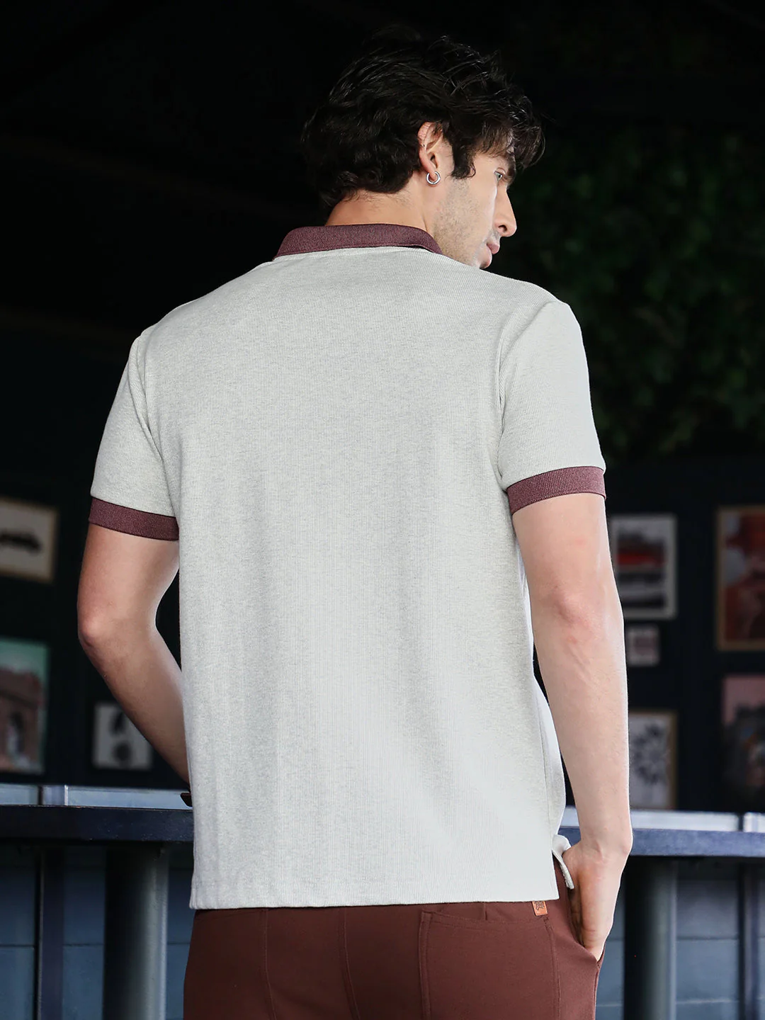 Contrast-Ribbed Polo T-Shirt - Image 4