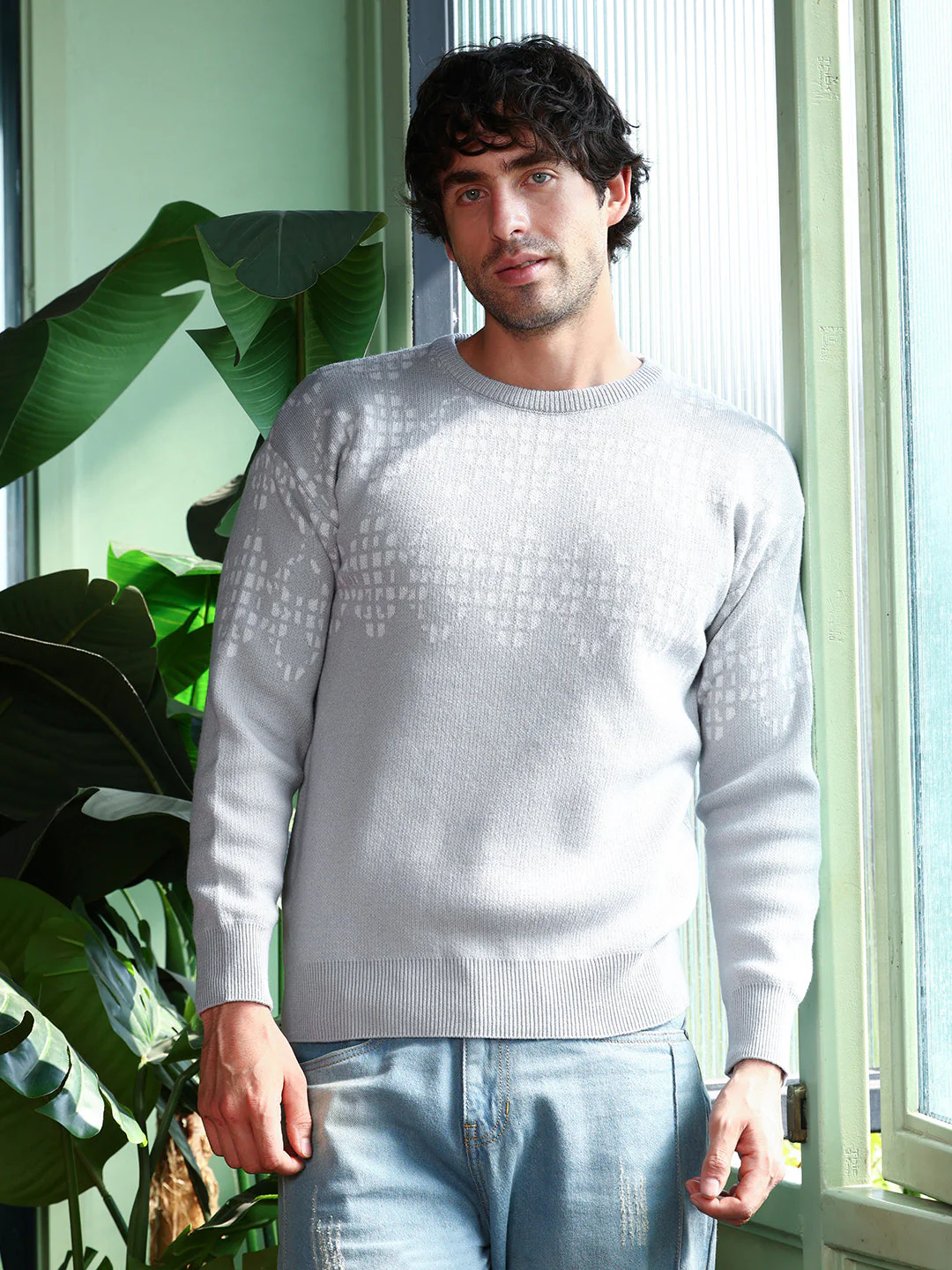 Geometric-Block Imprint Pullover Sweater - Image 2