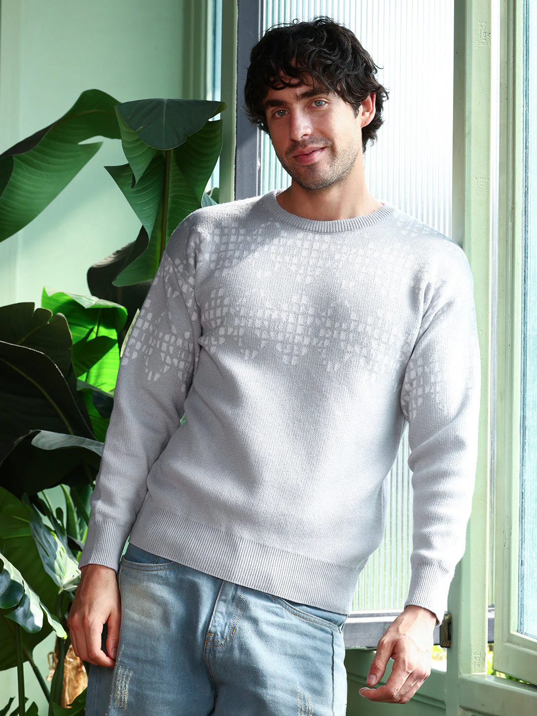 Geometric-Block Imprint Pullover Sweater - Image 3