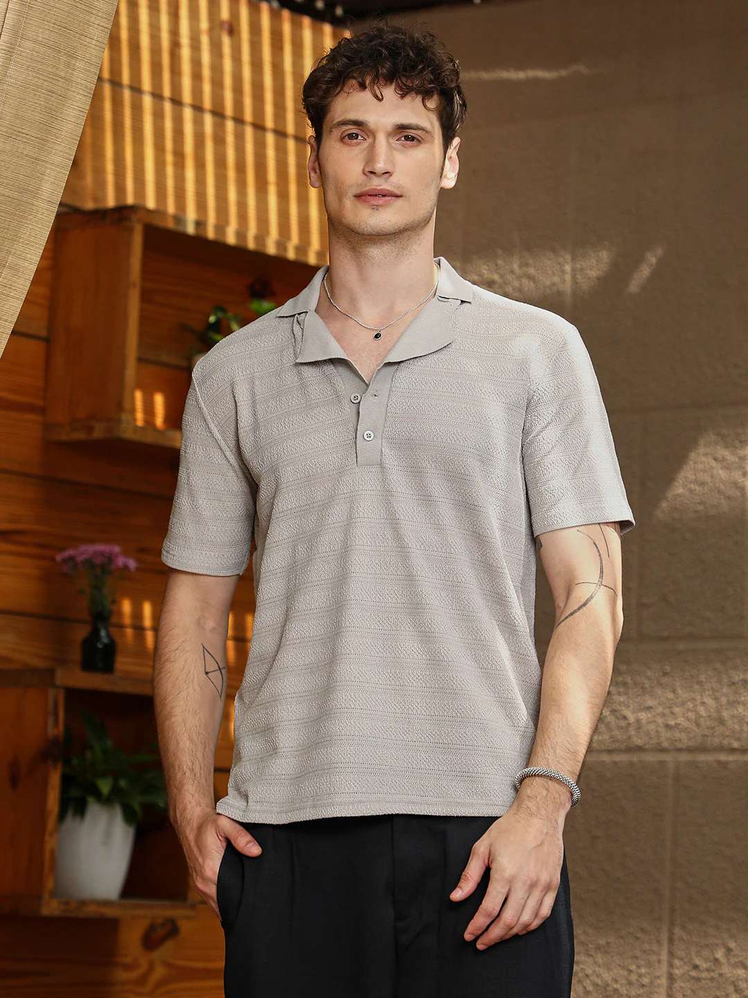 Grainy-Tactile Polo T-Shirt - Image 2