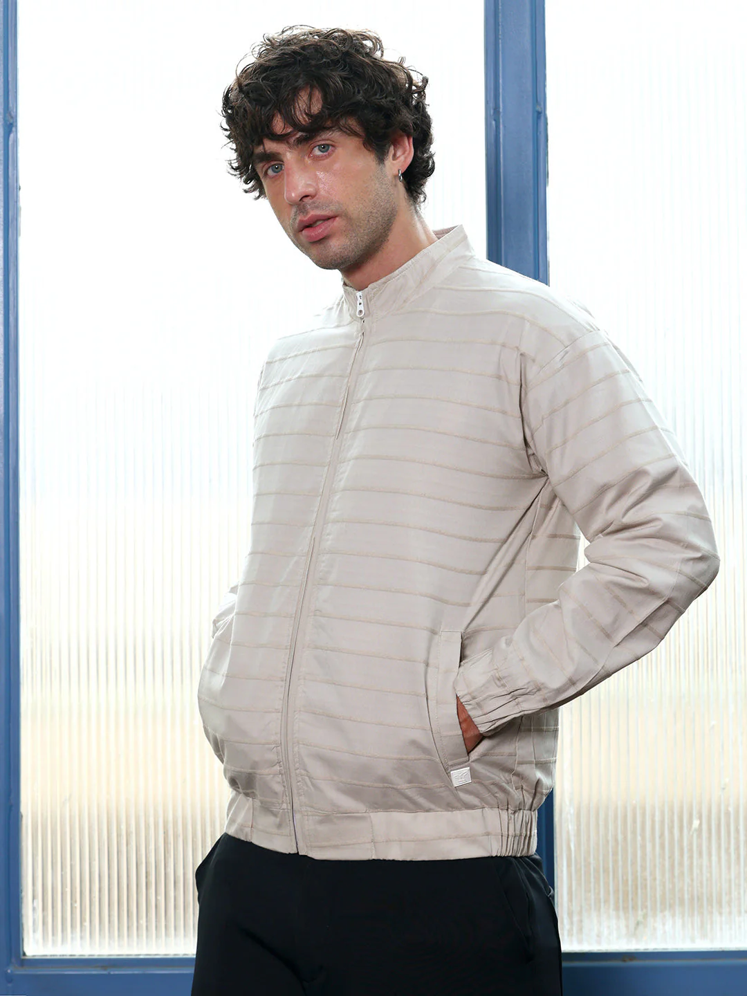 Pinline-Jacquard Bomber Jacket - Image 3