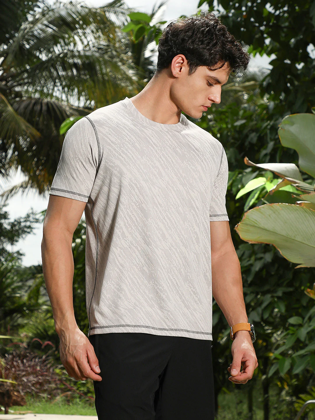 Cloud Grey Plash-Imprint Activewear T-Shirt - Image 3