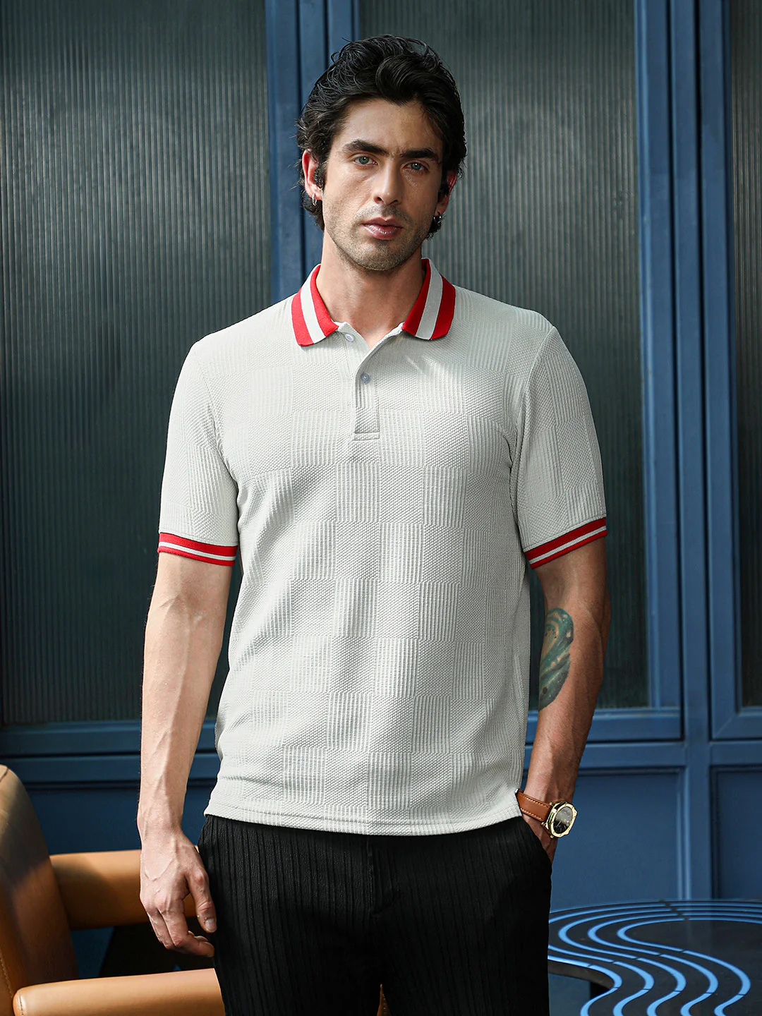 Cuboid-Jacquard Polo T-Shirt - Image 2