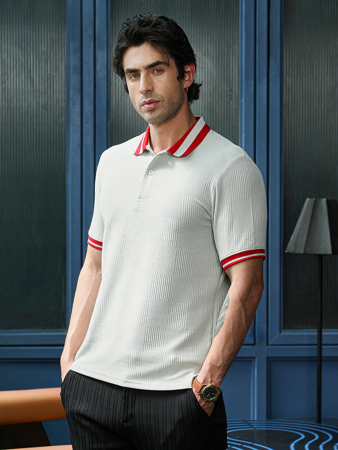 Cuboid-Jacquard Polo T-Shirt - Image 3