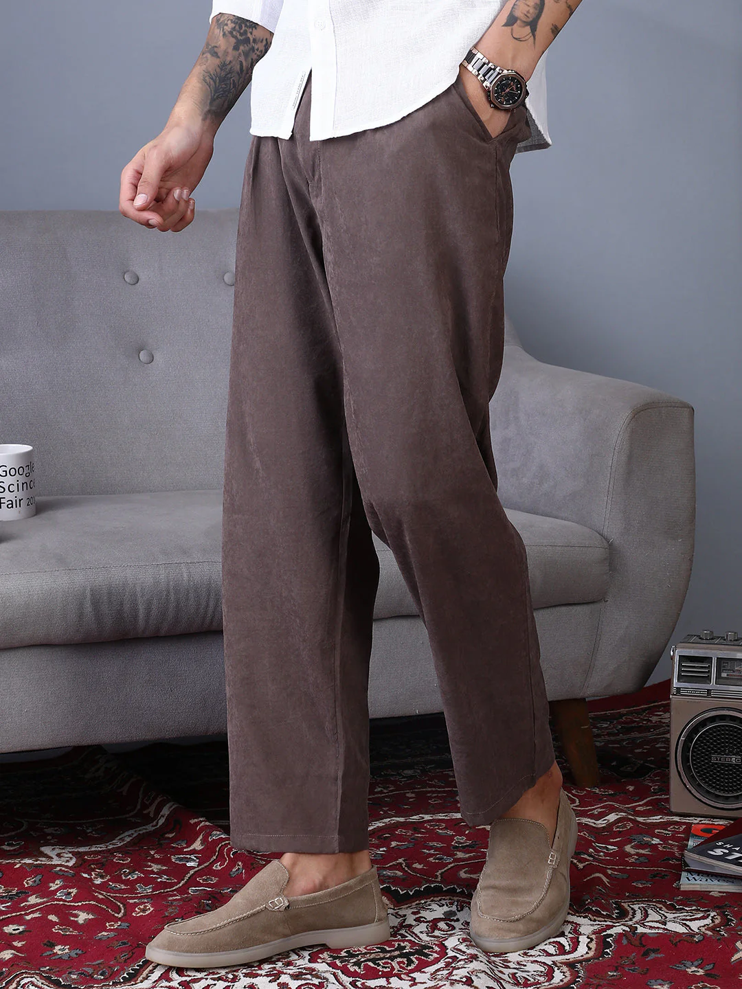 Lightweight - Corduroy Pleated Trousers - Image 3