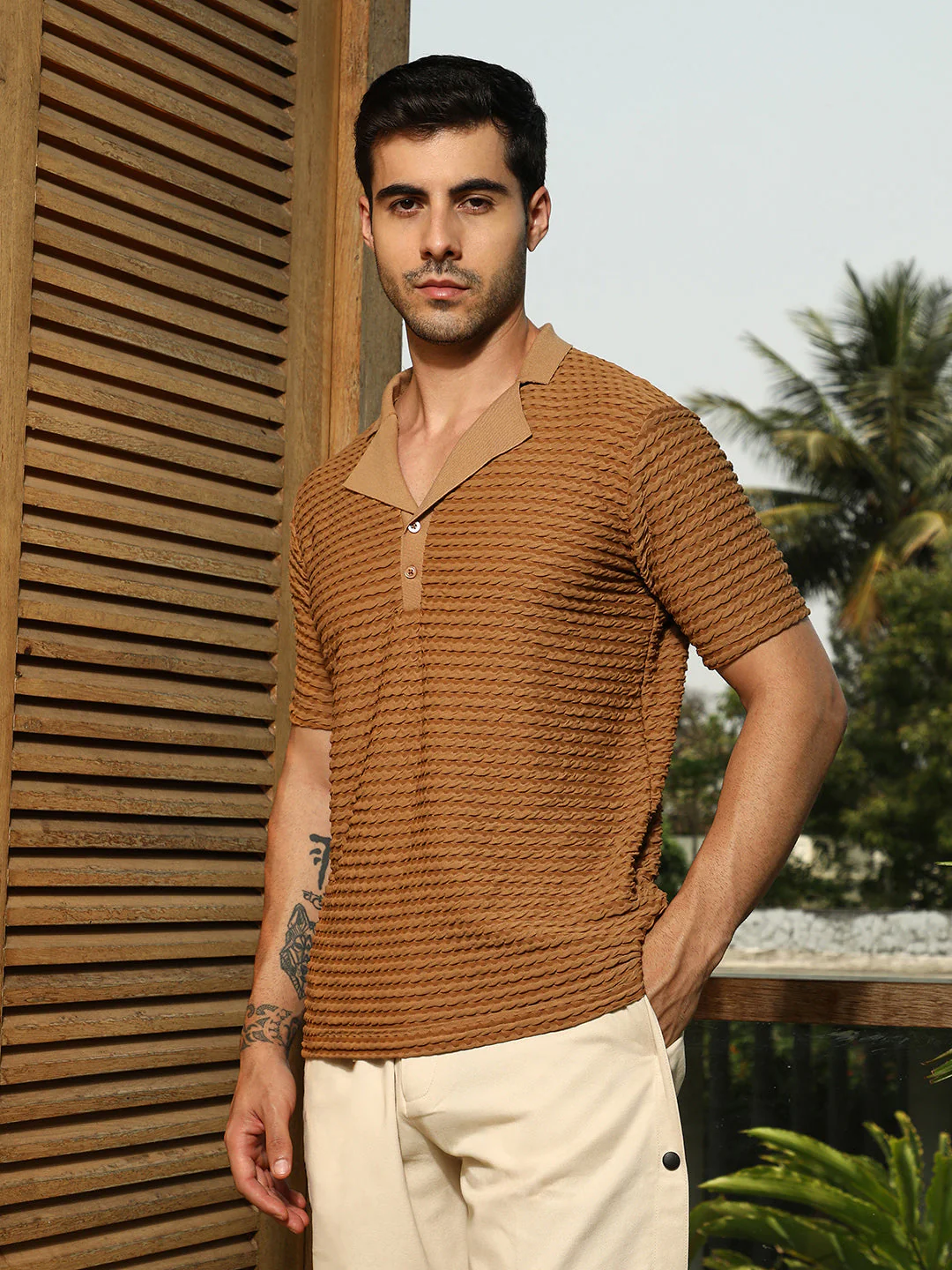 Crease-Tactile Cuban Polo T-Shirt - Image 3