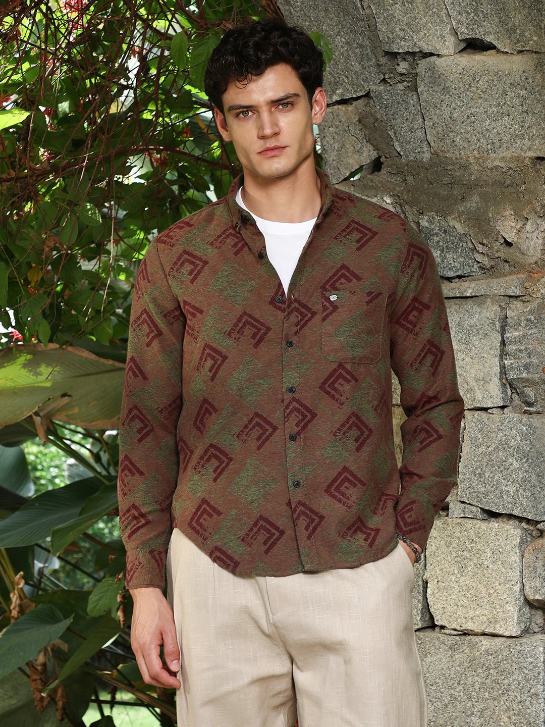 Coffee Brown Cubic-Stamp Jacquard Shirt - Image 2