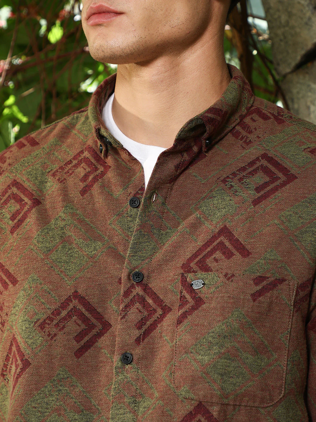 Coffee Brown Cubic-Stamp Jacquard Shirt - Image 7