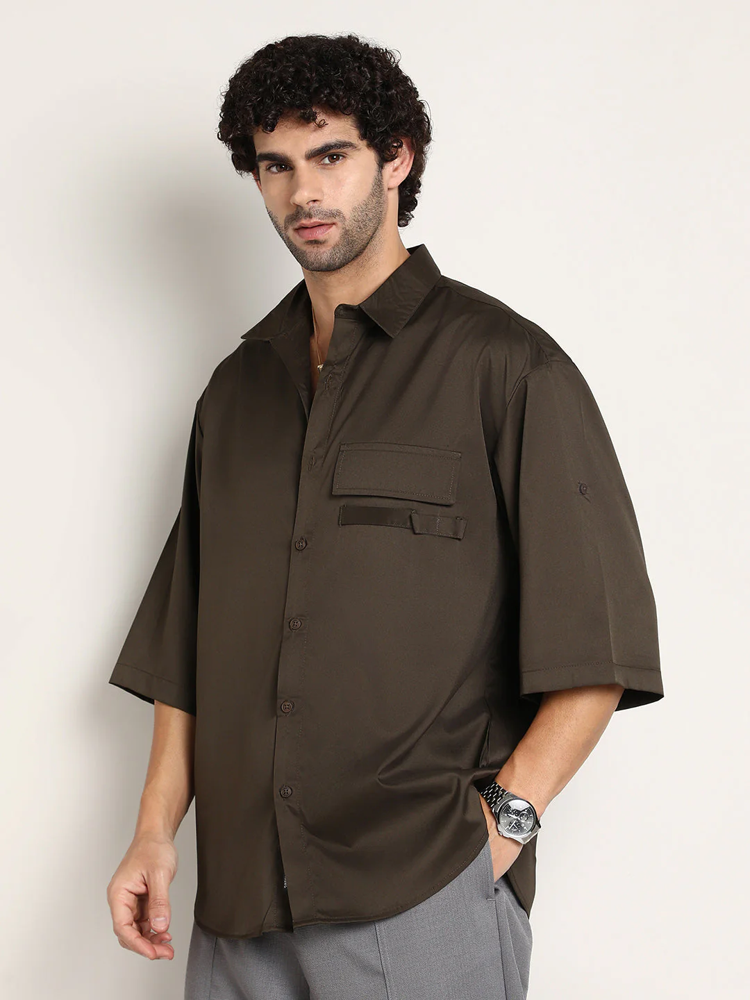 Satin-Utility Oversized Shirt - Image 3