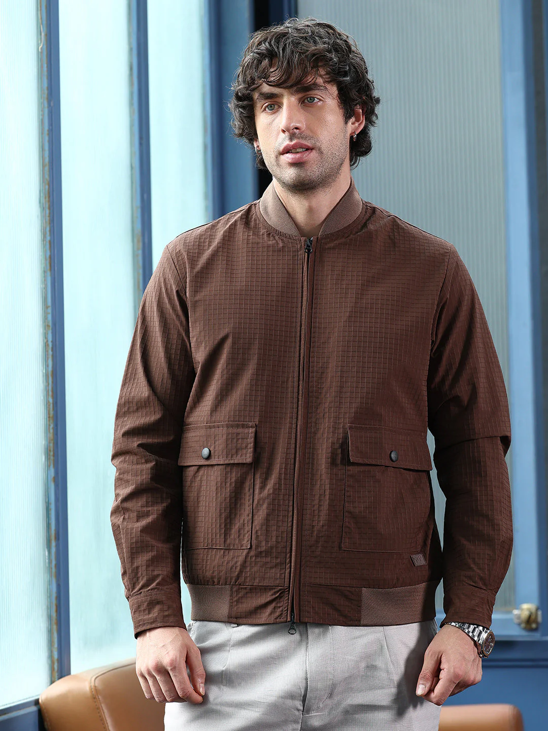 Zip-Front Waffle Bomber Jacket - Image 2