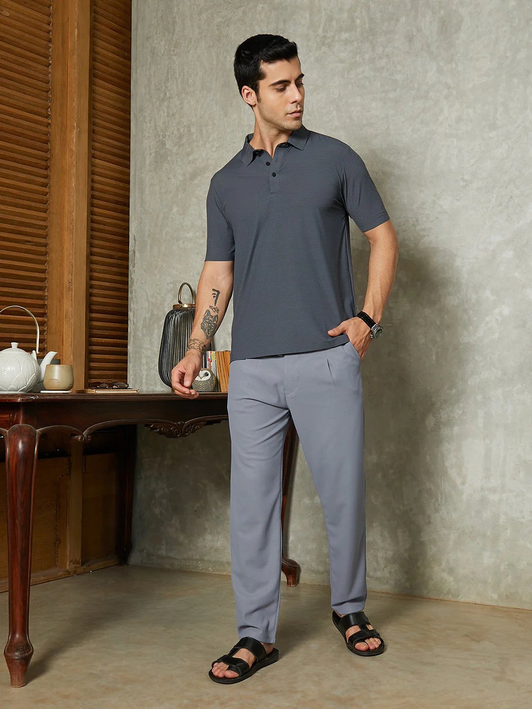 Micro-Waffle Chino Trousers - Image 5
