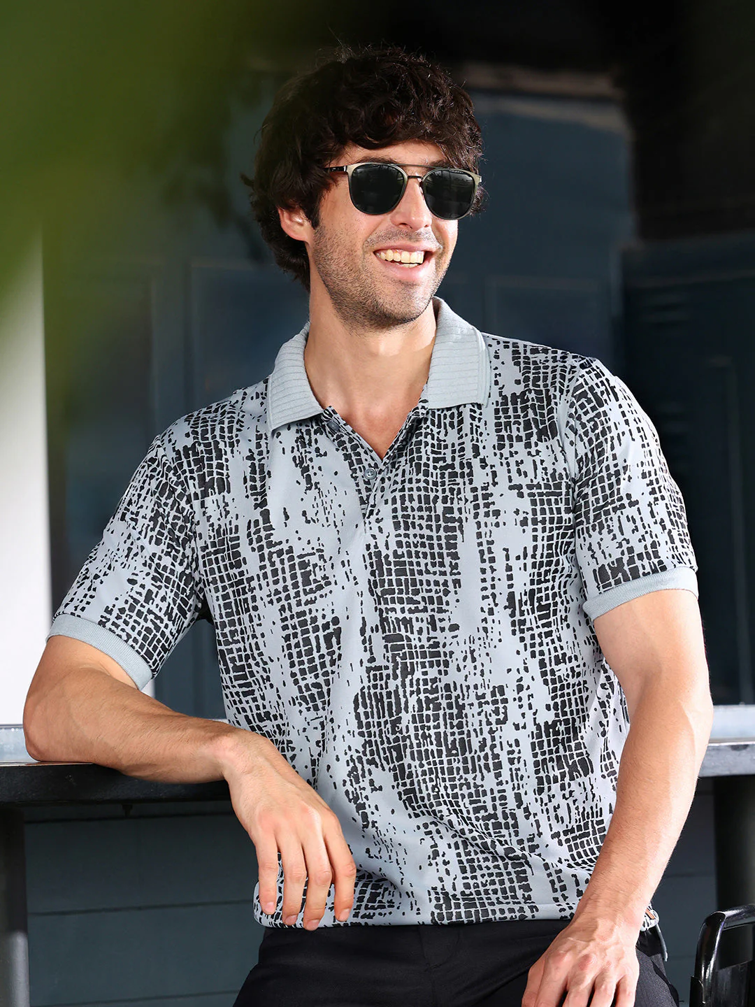 Abstract-Gravel Print Polo T-Shirt