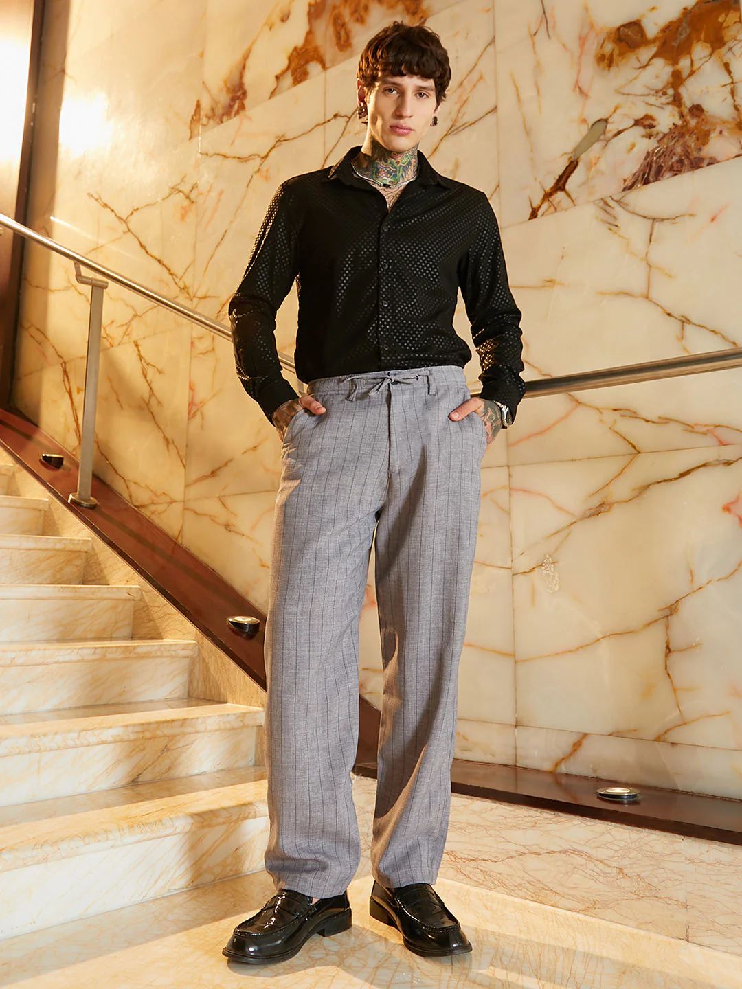 Lightweight - Pinstriped Chino Trousers - Image 5