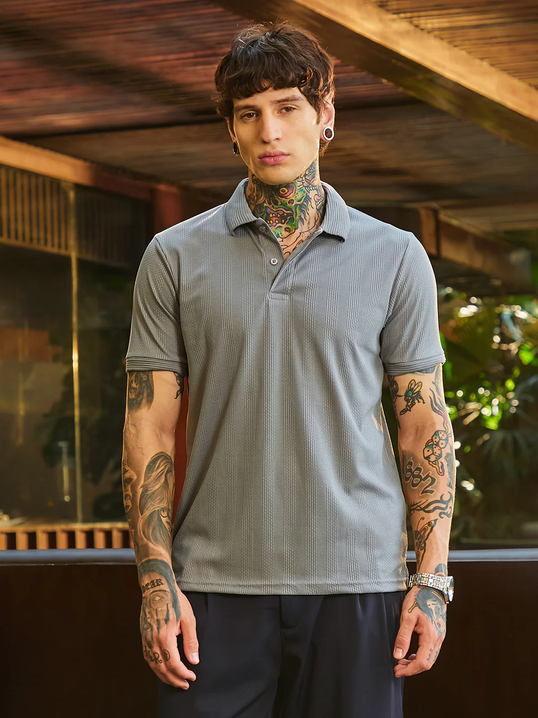 Ribbed -Tactile Polo T-Shirt - Image 2