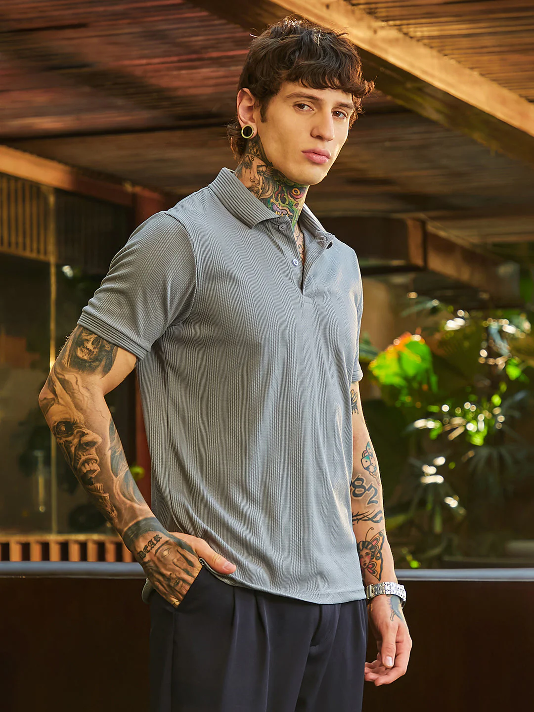 Ribbed -Tactile Polo T-Shirt - Image 3