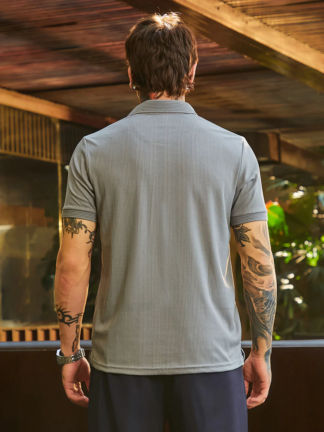 Ribbed -Tactile Polo T-Shirt - Image 4