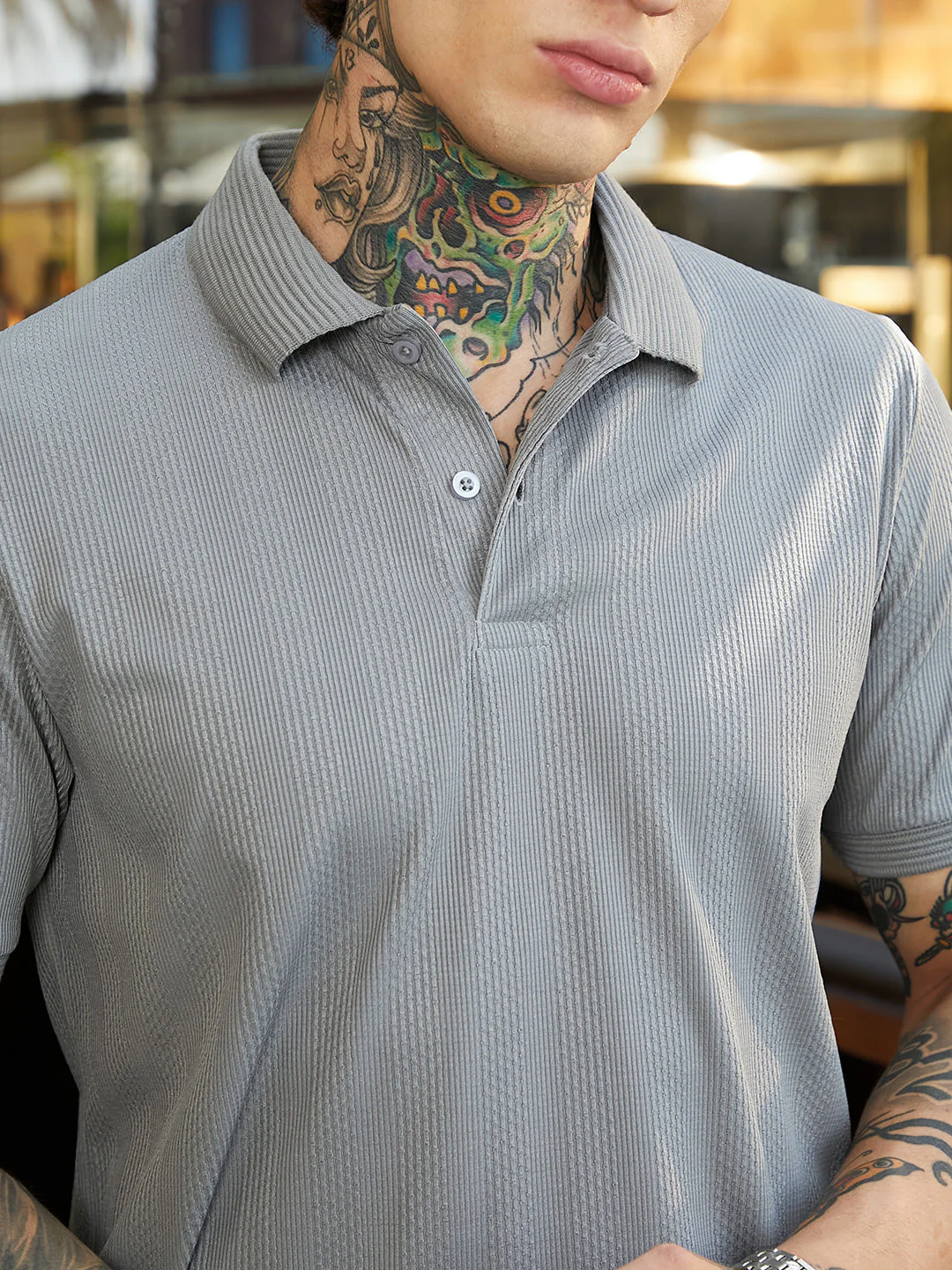 Ribbed -Tactile Polo T-Shirt - Image 7
