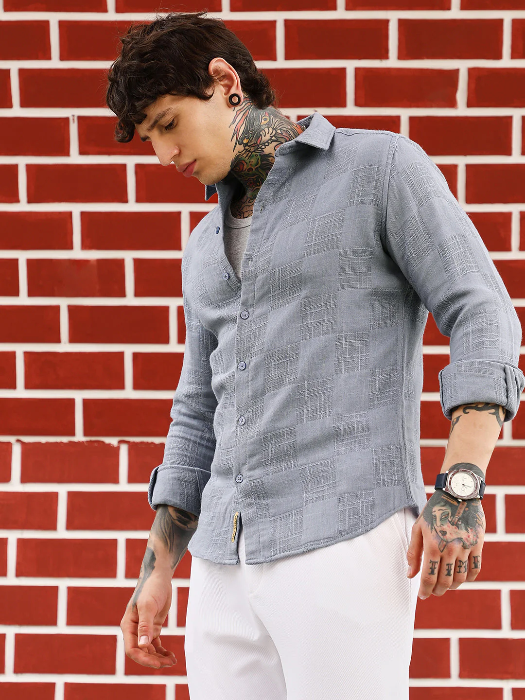 Self-Jacquard Check Shirt - Image 3