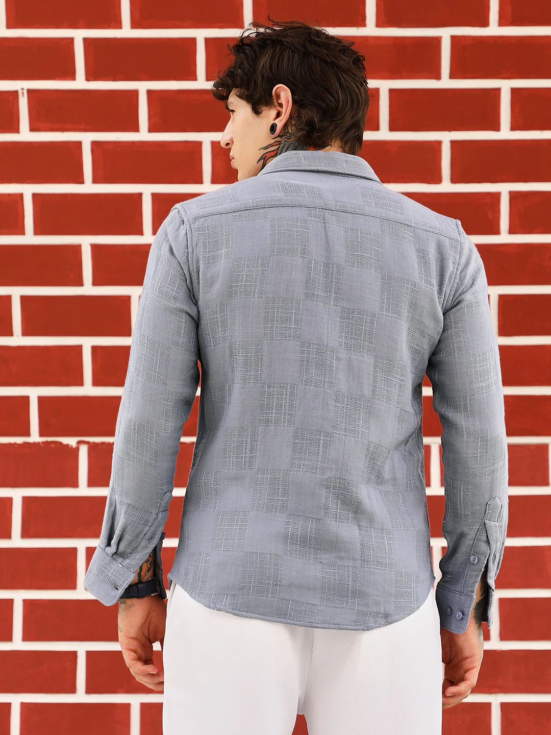 Self-Jacquard Check Shirt - Image 4