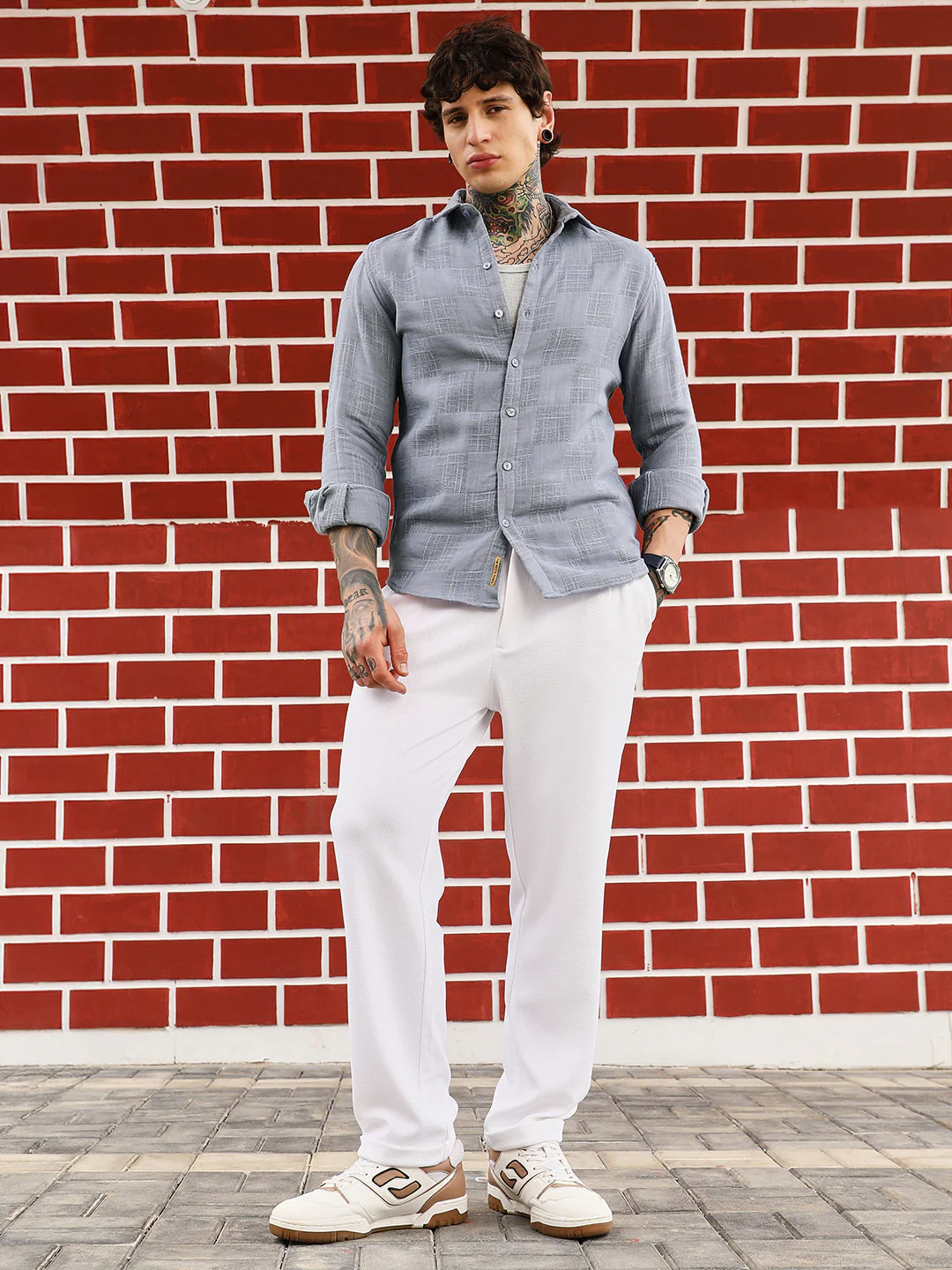 Self-Jacquard Check Shirt - Image 5