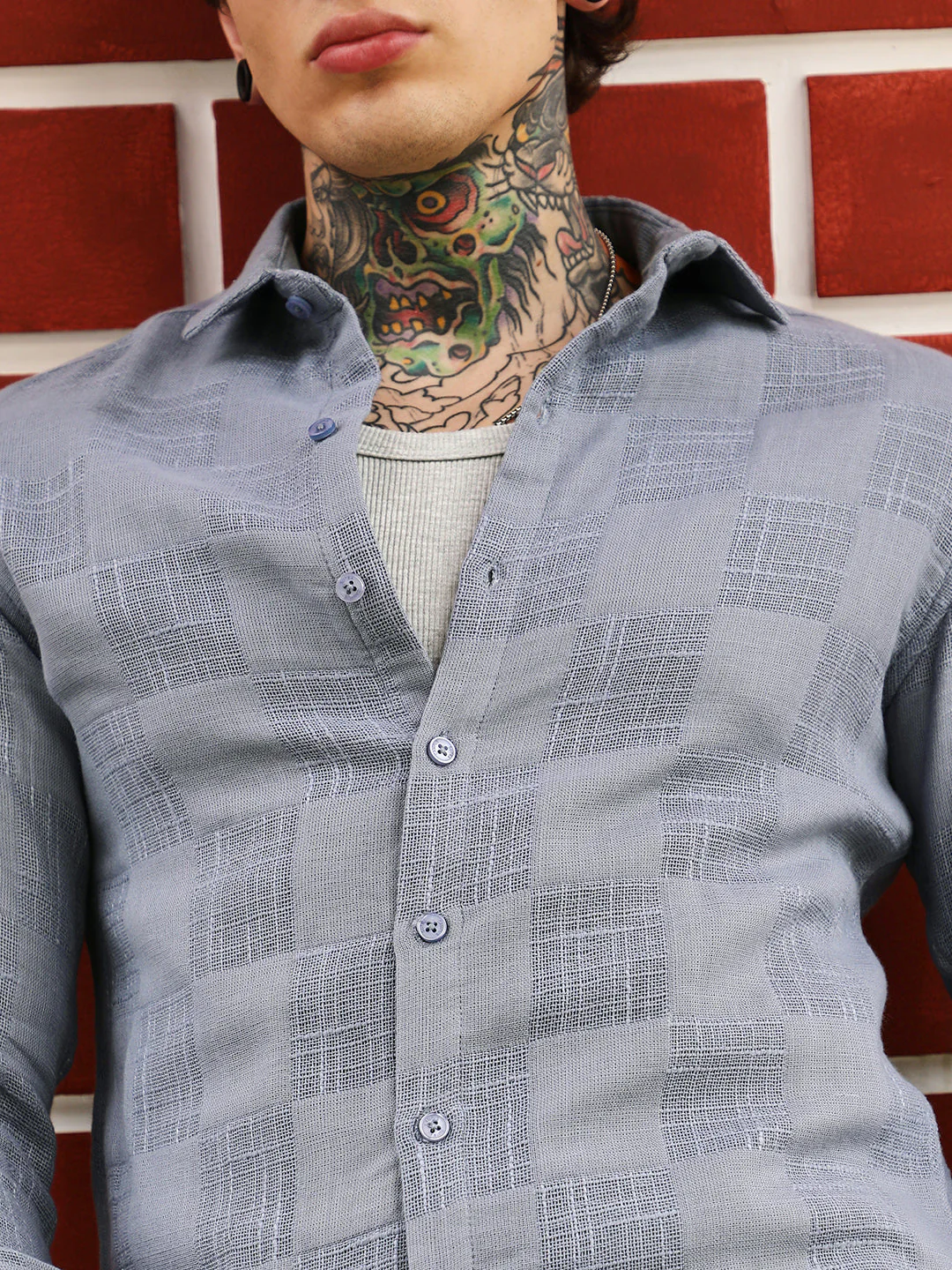 Self-Jacquard Check Shirt - Image 7