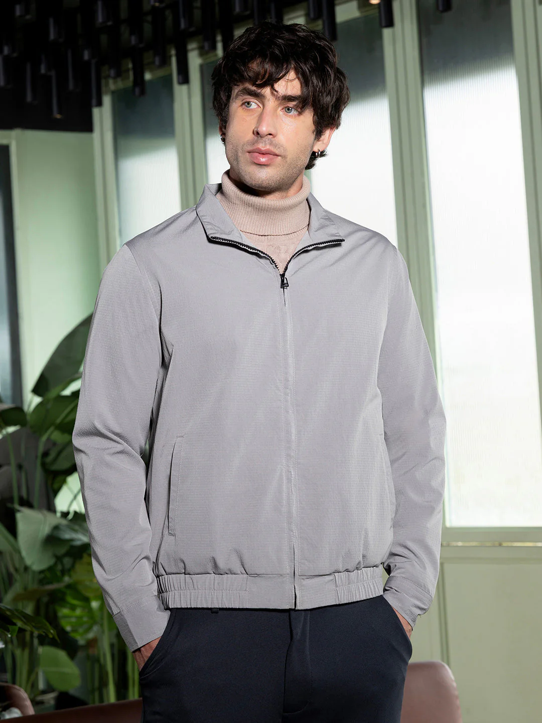 Solid-Textured Bomber Jacket - Image 2